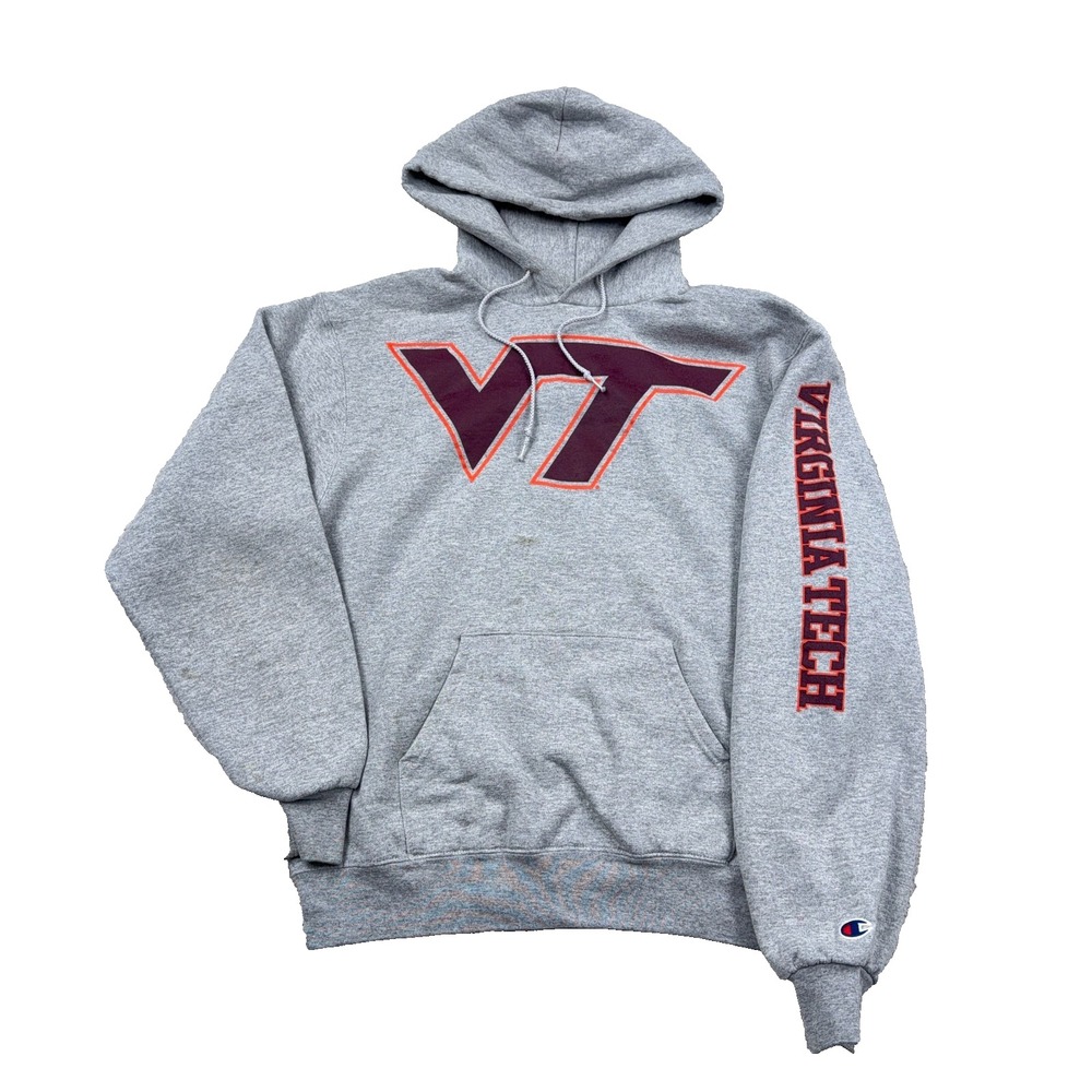 Vintage Virginia Tech Hokies Hoodie Men Medium Sweatshirt Y2K 2000s Spellout *